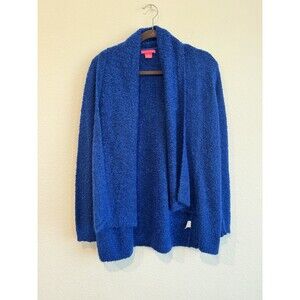 Sunny Leigh Women's Royal Blue Open Front Fuzzy Knit Cardigan Sweater Medium
